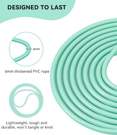 Стрибкове канат iMoebel Springseil Fitness 6 мм, 3 м, PVC, регульований, з ABS ручкою, для дітей та дорослих, бокс, схуднення, кросфіт (зелений)