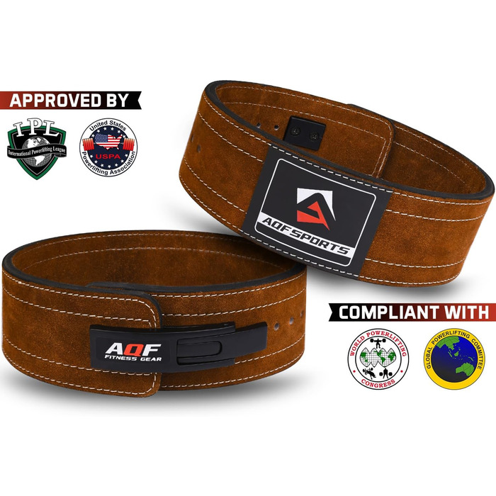 Побудований вантажний пояс AQF з пряжкою Lever, 4' x 10' з натуральної шкіри - схвалений IPL USPA, для силових тренувань, підйому ваги, пауерліфтингу (L, Коричневий)