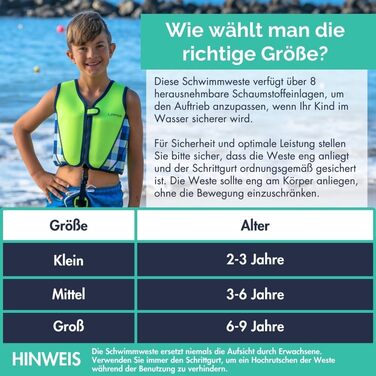 Навчальний плавальний жилет для дітей Liys Schwiweste – безпечний та зручний, CE-сертифікат, перевірений у тесті, з м'яким неопреновим коміром, з сумкою для перенесення (L, неоновий зелений)