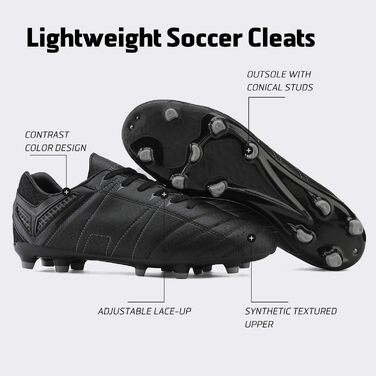 Чоловічі футбольні бутси DREAM PAIRS для тренувань та гри, розмір 42 EU, чорно-сірі