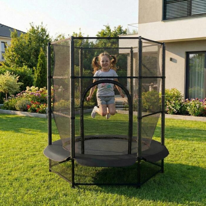Батут для дітей LIFERUN Ø140 см з сіткою безпеки, для саду та дому, до 50 кг, чорний