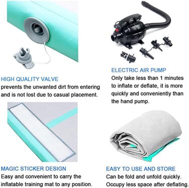 Надувна гімнастична матка LSLIFE для дому, 4м, з електричним насосом, для гімнастики, йоги, тренувань дітей