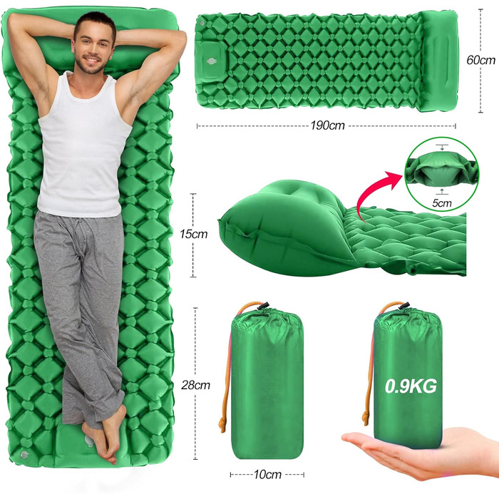 Isomatte HVIERO Саморозкладаючася, для кемпінгу та подорожей, ультралегка, компактна, зелена