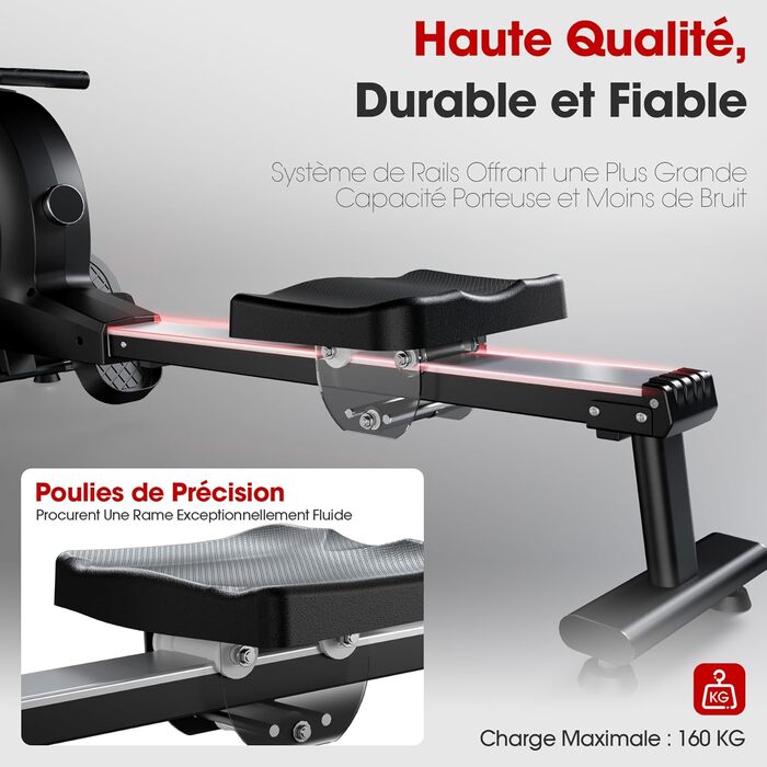 Гребний тренажер Wenoker з магнітним опором, для дому, 32 рівні опору, з додатком, для домашнього спортзалу, кардіотренажер, 160 кг, LCD-монітор (H310C)