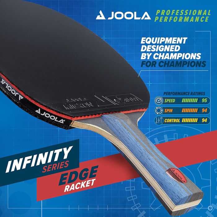 Тенісна ракетка JOOLA Infinity Edge з про-карбоновою технологією, чорна гума, для турнірів і тренувань, темно-синя