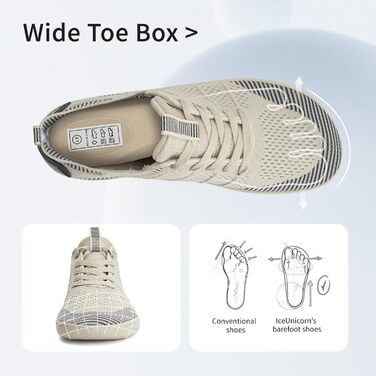 Легкі дихаючі кросівки IceUnicorn для широкої стопи: жіночі та чоловічі, zero-drop, для активного відпочинку, розмір 39 EU, колір 555beige