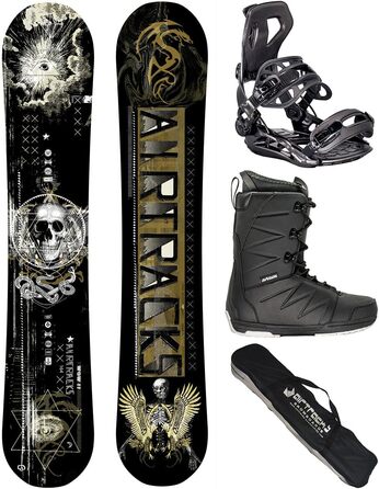 Сноуборд Airtracks для чоловіків: комплект Freeride/Freestyle з карбоновою дощечкою Wow Wide Hybrid Rocker, кріпленнями Master та чоботами, сумка SB (155, 160, 164 см)
