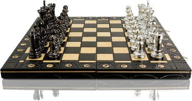Шаховий набір Silber Staunton 40см, фігури з металізованого пластику, дерев'яна шахівниця