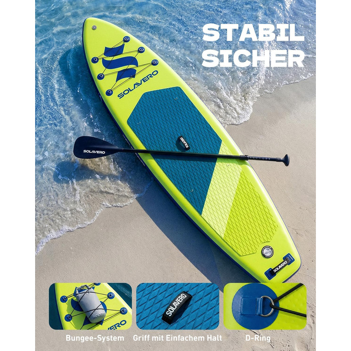 SUP дошка Solavero надувна з веслом та аксесуарами, 323x83x15 см, до 200 кг, блакитно-зелена, для початківців та сім'ї