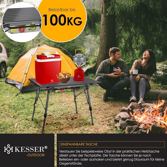 Складний кемпінговий стіл KESSER® з алюмінієвим каркасом 90x53 см, до 100 кг, з сумкою для транспортування
