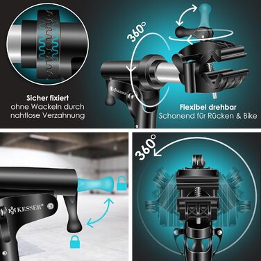 Підставка для збирання велосипедів KESSER® Profi Alu: міцна, 360° обертання, для гірських, електровелосипедів та ремонту. У комплекті сумка, ремкомплект та магнітна підставка для інструментів.