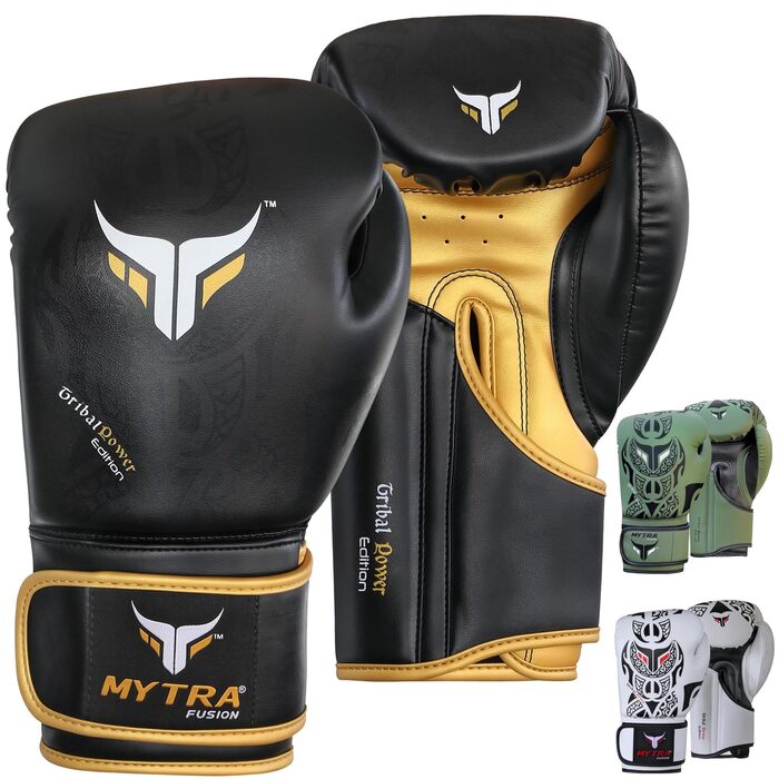 Боксерські рукавички Mytra Fusion 10oz/12oz/14oz/16oz для боксу, MMA, спарингу, муай тай, кікбоксингу - Чорно-золоті