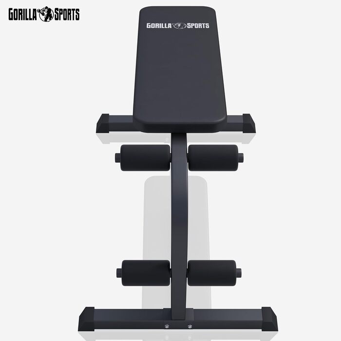 Тренажер для преса та спини GORILLA SPORTS® (скамья для скручиваний), 120x67x49–63 см, сталевий каркас, фіксація ніг, до 150 кг