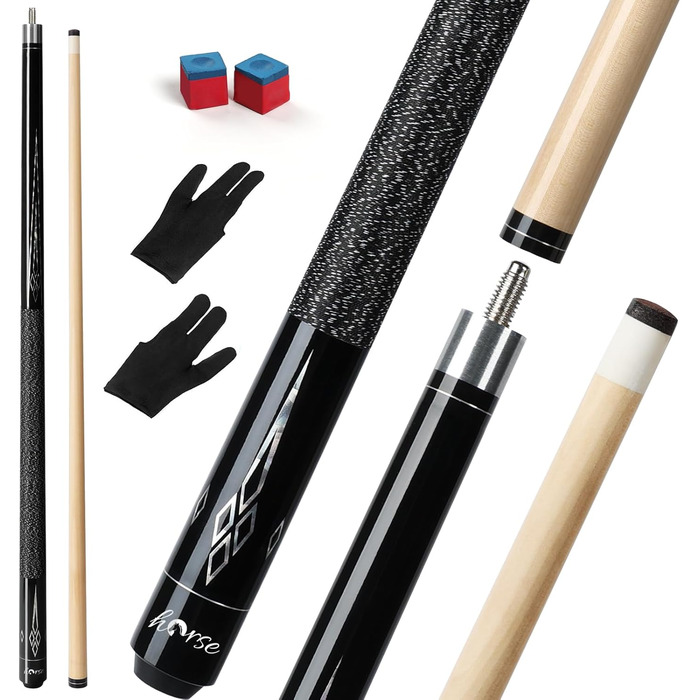 Більярдний кий Horse Billiard з наконечниками 13 мм, 147 см, 2 рукавички та крейда, для дорослих, акорн/осін