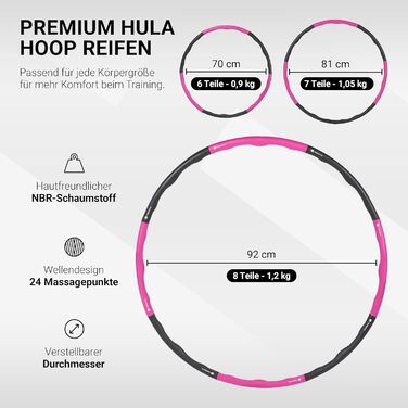 Преміум хулахуп з піною, регульований, 6-8 сегментів, для фітнесу та схуднення, пастельно-рожевий - антрацитовий