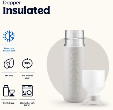 Термос Dopper Insulated Gentle Grey 350 мл – двошаровий, нержавіюча сталь, не протікає, зберігає тепло до 9 годин, холод до 24 годин, для води, кави, чаю