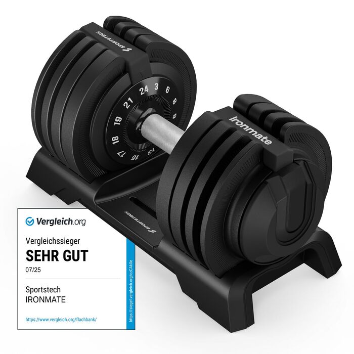 Ironmate Регульовані гантелі для дому, 1.5-18/24/40 кг, з набором дисків, 12-16 ваг, компактні, з неслизьким грифом, для силових тренувань, з підставкою (Ironmate 24 чорні)