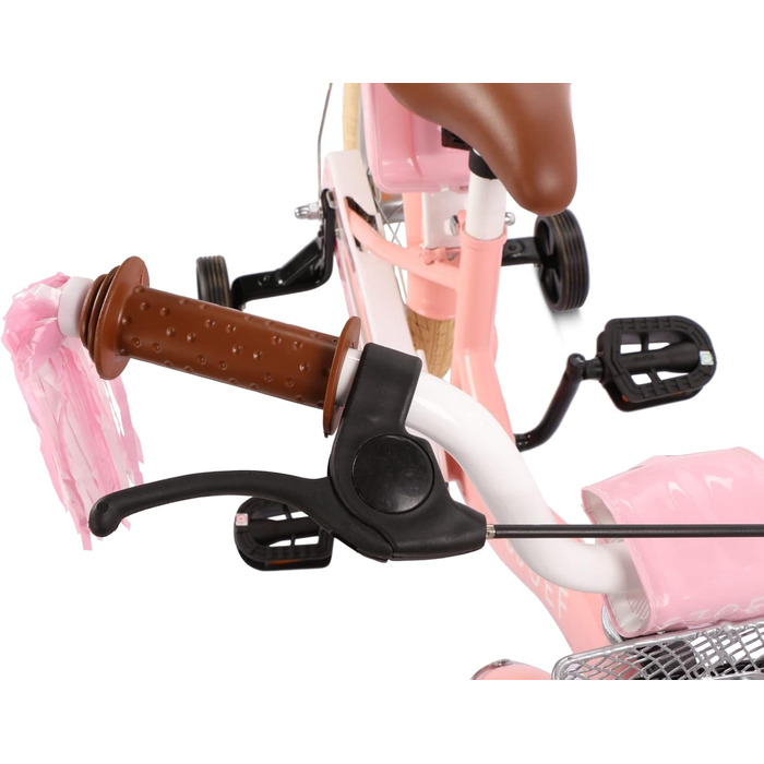 Дитячий велосипед Dolly 14 дюймів для дівчаток 3-5 років | Зручна збірка | З додатковими колесами | Розмір одягу 98-108 см | Рожевий колір