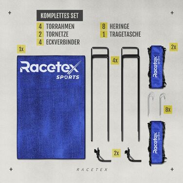 Набір футбольних воріт Racetex для дітей, 2 шт, з посиленням зі скловолокна, сині, для саду чи парку, з сумкою для транспортування