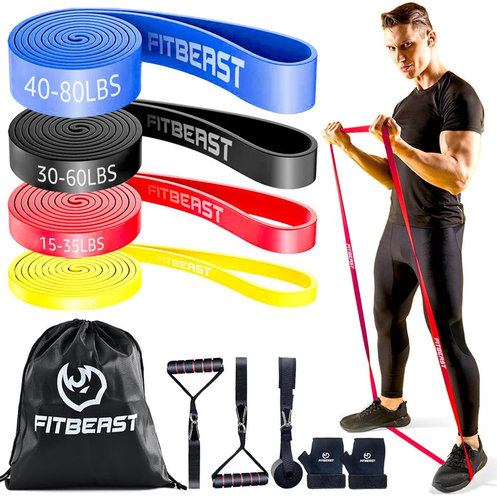 Набір еластичних стрічок FitBeast для фітнесу, силових тренувань, йоги та реабілітації (4 шт., 2.3-36 кг)