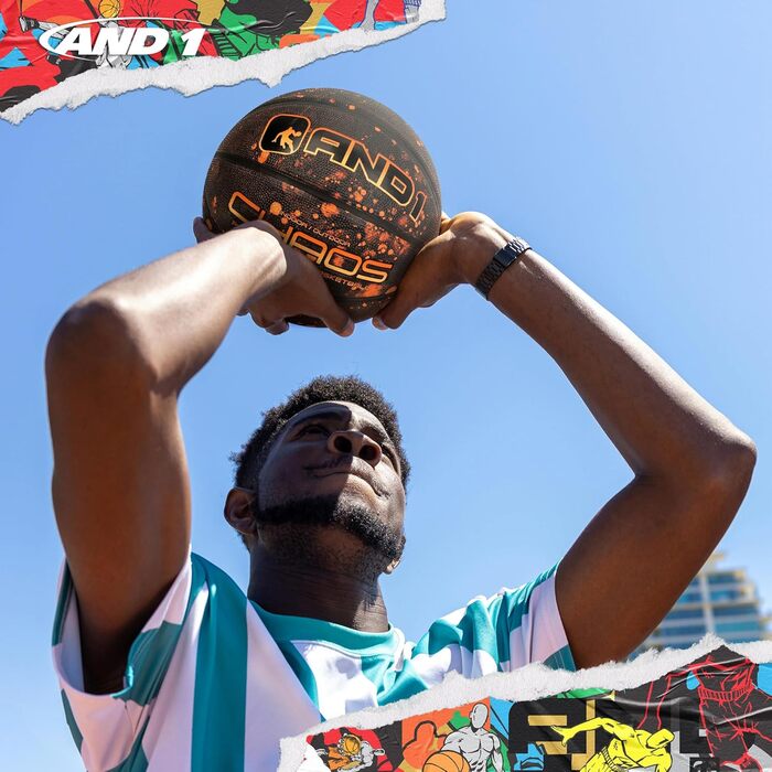 AND1 Chaos Basketball - офіційний розмір 7 (74,9 см), гума, Deep Channel Construction, Streetball, для гри в залі та на вулиці, Meteorit