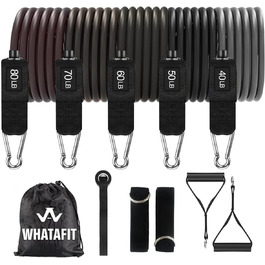 Набір еластичних стрічок WHATAFIT для фітнесу та реабілітації, з дверним кріпленням, ручками та сумкою, для чоловіків та жінок (сірий)