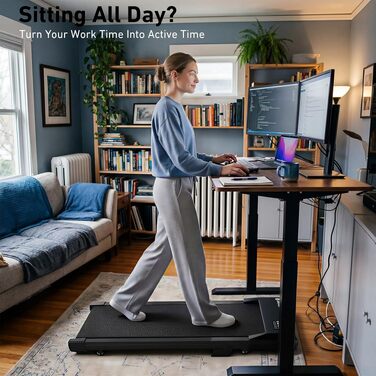Бігова доріжка DeerRun Walking Pad з нахилом 6% для дому та офісу, компактний тренажер під стіл з App, пультом та LED-дисплеєм, до 136 кг, чорна