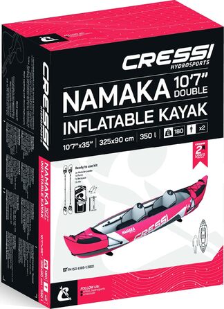 Надувний каяк Cressi Namaka 10'7'' для двох, трикамерний, регульовані сидіння, червоний, 26.5 см