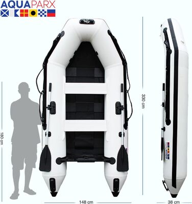 Надувний човен AQUAPARX 330PRO MKIII білий для риболовлі, 5 осіб, вантажопідйомність 450 кг, стійкий, швидкий, для будь-якої погоди, під підвісний мотор