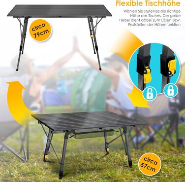 Складний кемпінговий стіл KESSER® 120x70 см, алюмінієвий каркас, антрацит. З сумкою для транспортування