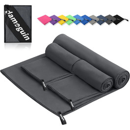 Набір рушників Damoguin 3 шт. з мікрофібри (великий 180x80 см, 2 шт. малі 80x40 см) – швидковисихаючі спортивні рушники для фітнесу, пляжу, басейну та подорожей (темно-сірий)