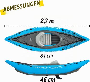 Надувний одномісний каяк Hydro-Force Cove Champion з веслом, помпою та сумкою для перенесення, синій