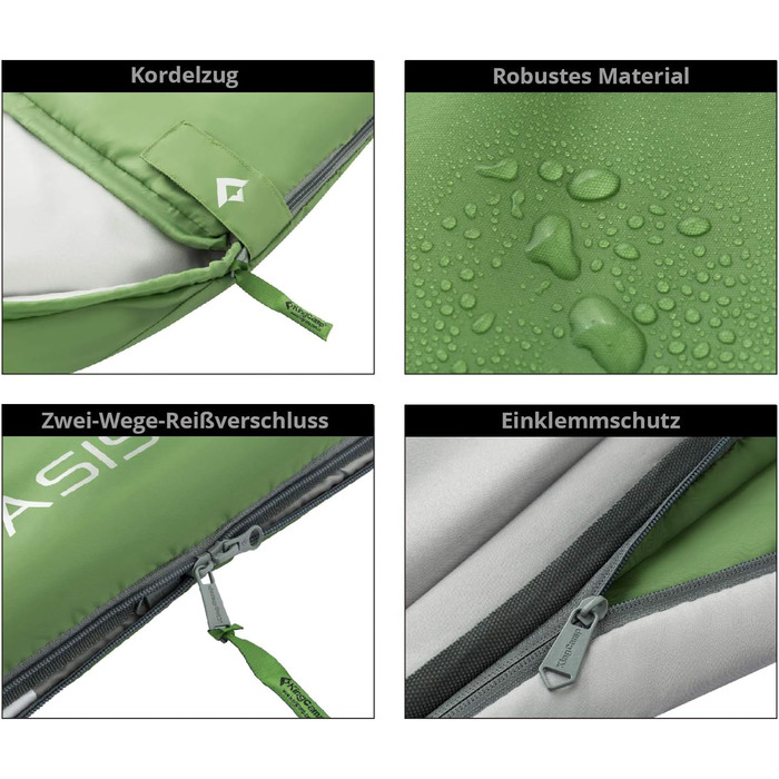 Спальний мішок KingCamp Oasis 250 - літній, для кемпінгу та відпочинку на природі, зелений, довжиною 2.2м, шириною 2.2м, температура комфорту -3°C