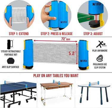 Набір для пінг-понгу: 4 професійні ракетки, розтягуване сітка, 6 м'ячів, сумка - для гри в приміщенні та на вулиці