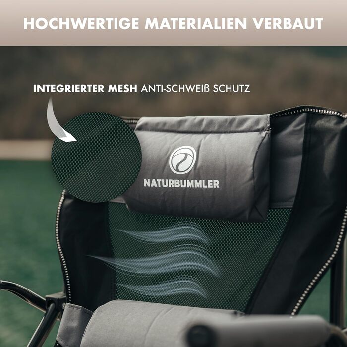 Складний туристичний стілець NaturBummler Cloud Sit+ сірий-чорний: для кемпінгу, риболовлі, відпочинку на природі. Макс. вага: 150 кг