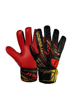 Воротарські рукавиці Reusch Attrakt Solid Junior: для дітей та підлітків, для тренувань та ігор на різних покриттях (штучна трава, натуральна трава, тверде покриття). Розміри 3-8, чорно-золото-червоні.