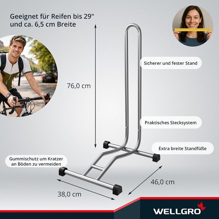 Підставка для велосипеда WELLGRO зі сталі, стійка паркувальна стійка, срібляста (комплект 2 шт.)