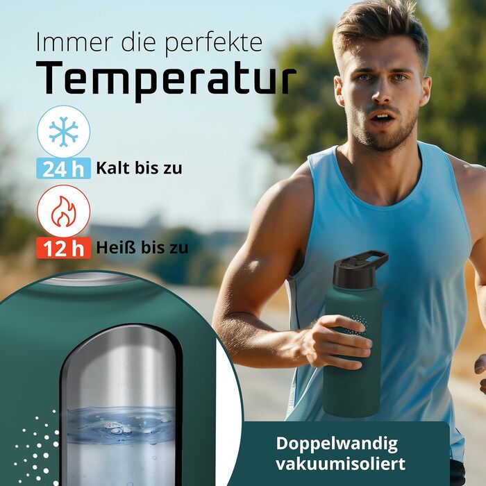 Термос-бутилка з нержавіючої сталі ACTIVE FLASK 950 мл, з трубочкою, 3 кришки, без BPA, герметична, підходить для газованої води, спортивна, для дітей та дорослих, темно-бірюзова