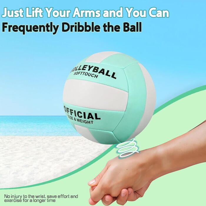 Волейбольний м'яч Aipwerer: для пляжу, залу та тренувань. З насосом та сумкою. Зелено-білий, розмір 5