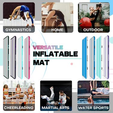 Гімнастичний надувний мат Track 5м з електричним насосом, для йоги, кемпінгу, фітнесу та спорту, двостороння м'ятно-зелена 300x100x10см