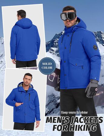 Водонепроникна зимова куртка Voqeen для чоловіків, тепла сноуборд куртка з капюшоном, вітрозахисна, для активного відпочинку, з термо-функціональною підкладкою, для походів та катання на сноуборді (Блакитний, XL)