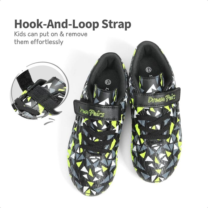 Дитячі футбольні бутси DREAM PAIRS для хлопчиків та дівчаток. Зручні, дихаючі футбольні кросівки для залу та вулиці. Розмір 28.5 EU, чорний/неонові зелений.