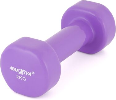 MAXXIVA Гантелі з вініловим покриттям, сталевий сердечник, 2 х 2 кг, фіолетові, для фітнесу та силових тренувань