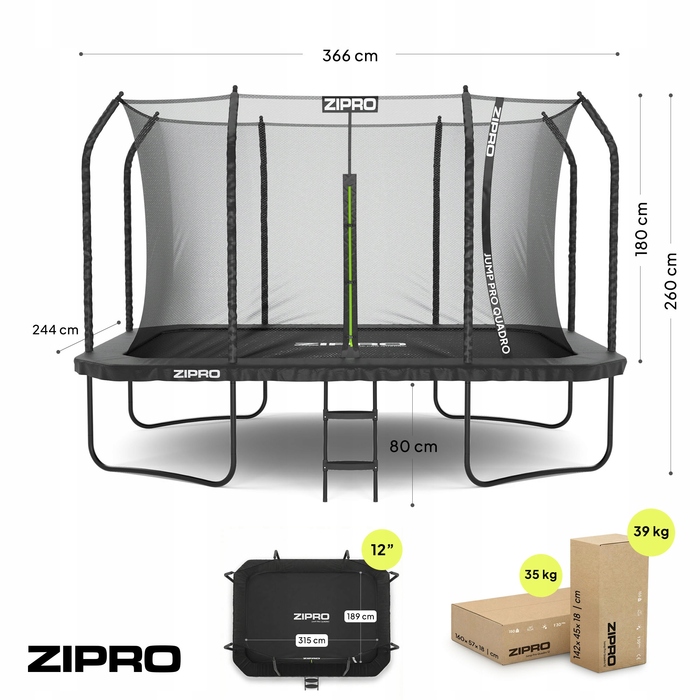 Дитячий садовий батут Zipro прямокутний із внутрішньою сіткою, 8FT x 12FT