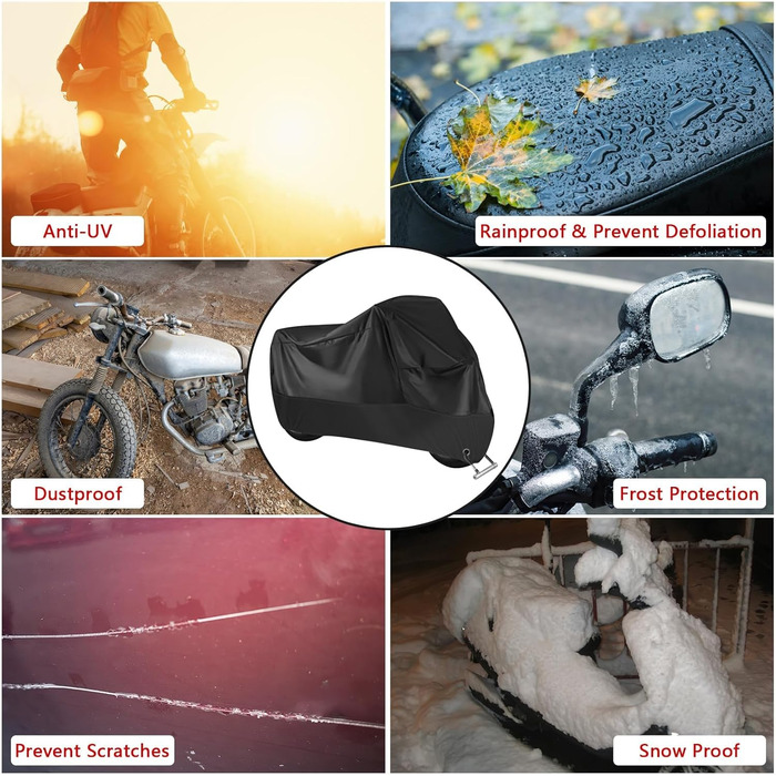 Водонепроникна захисна накидка для мотоцикла Motorrad, 210D, UV-захист, зимова, чорна, XXL (245x105x125 см)