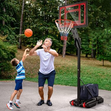 Баскетбольний кошик GOPLUS вуличний з підставкою, регульована висота 105-260 см, портативний на колесах, з м'ячем та насосом для дітей та підлітків