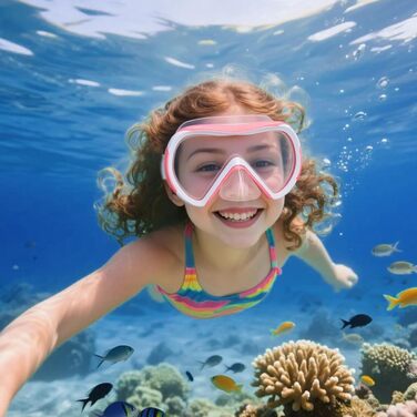 Дитячі маски для снорклінгу Kinder з трубкою, 180° панорама, проти запотівання, для дітей 4-16 років (рожевий)