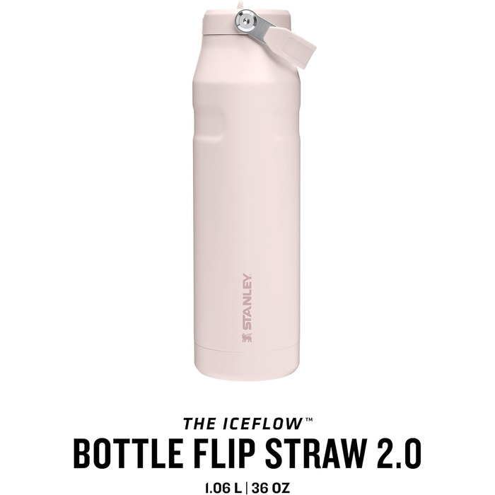 Термобутилка Stanley Flip Straw 2.0 з трубочкою 1,06 л, ізольована, зберігає холод 17 годин, 4 дні лід, BPA-free, герметична, для авто, мийка в посудомийці, Rose Quartz