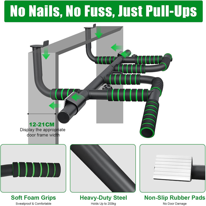 Турнік для дверей без свердління, Klimmzugstange для підтягувань, 10 положень для хвата та еластичні стрічки для тренувань вдома та в залі