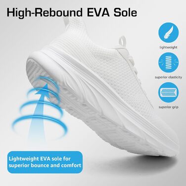 Кросівки Slip-On DimaiGlobal для чоловіків. Легкі, дихаючі спортивні кросівки для занять спортом, відпочинку та бігу. Білі, 44 EU.